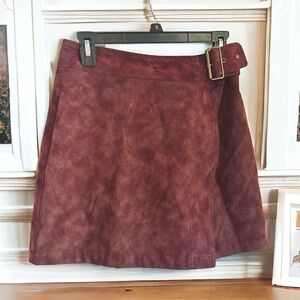Chelsea & Violet Distressed Burgundy Wrap Faux Suede Mini Skirt. NWT.